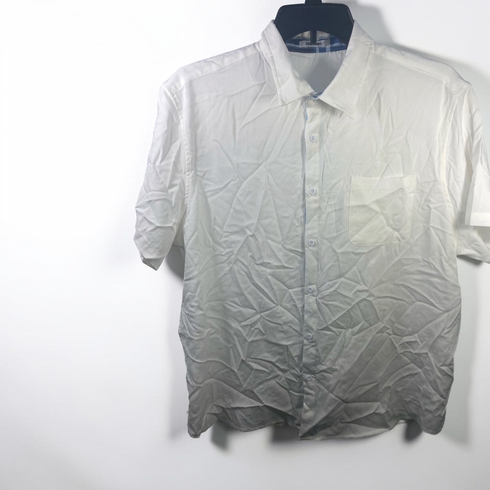 COOFANDY Mens Short Sleeve Button Down Shirt White XL Casual Pocket Top